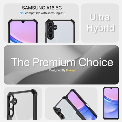 Image of Pikkme Crystal Clear Transparent Back Cover | Ultra Hyrbid | Full Camera Protection | Raised Edge | Bumper Case for Samsung Galaxy A16 5G (Black)