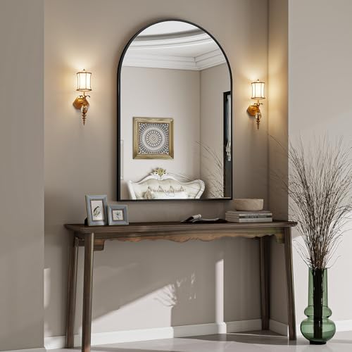 Image of VooBang Arched Wall Mirror, 26 x 41 inch Arch Bathroom Mirror, Wall Mounted Vanity Mirror with Arch Metal Frame, Modern Bathroom Vanity Mirror for Bedroom, Living Room, Hanging or Leaning, Black