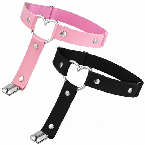 2 Stück Leder Bein Strumpfband Damen Verstellbar Punk Gothic Strumpfband Schwarz Rosa Anti Rutsch Clip Strumpfhalter Halloween Karneval Cosplay Party...