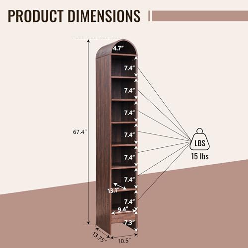 Image of IFBUY 67 inch Tall Arched Bathroom Storage Cabinet, 8-Tier Modern Farmhouse Storage Cabinet with Adjustable Shelves, Wood Freestanding Cabinet for Bathroom, Living Room, Entryway, Hallway (Brown)