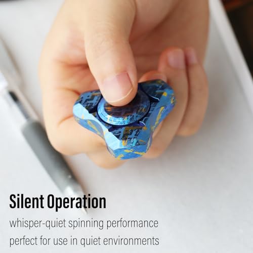 Image of FREELOVE Premium Metal Fidget Spinner for Adults, Stainless Steel Heavy Silent Spinner with Precision Bearing, Small Office Desk Toy & EDC for Stress Relief Focus ADHD, Titanium Alloy Blue Space