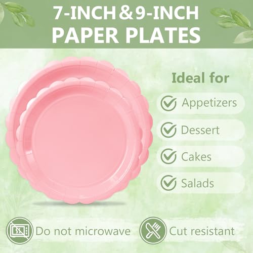 Image of 100 Light Pink Paper Plates and Napkins Disposable for Party, 25-9 inch&25-7 inch