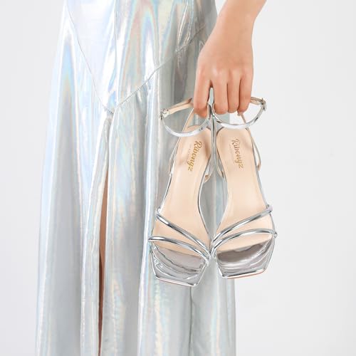 RIBONGZ Womens Strappy Heels Square Open Toe High Heels for Women Ankle Strap Chunky Heeled Sandals Wedding Bridal Shoes Comfort High Heel Sandals Dress Party Shoes4