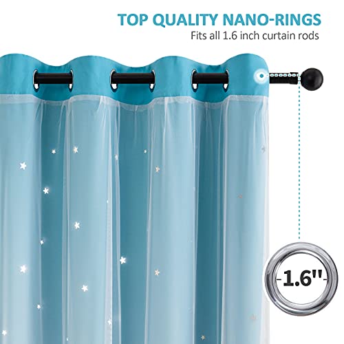 Image of Stiio 2 Panels Star Cutout Blackout Curtains, W52 x L95 inches Blue Purple | Light Blocking; Window Treatment with Sheer Grommet Window Drapes; 2 in 1 Curtain for Girls Kids Bedroom Living Room