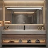 Navostraya 59-Inch Wall-Mounted Floating Single Sink Bathroom Vanity Set with LED Anti-Fog Mirror and Sintered Stone Seamless Ceramic Top, for Bathroom/Powder Room.