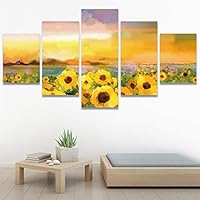 SIGNWIN 5 Panel Canvas Wall Art Modern Art Bohemian Bouquet Colorful Cool Floral Group Multicolor Photography Realism for Home Decorations Ready to Hang - 60
