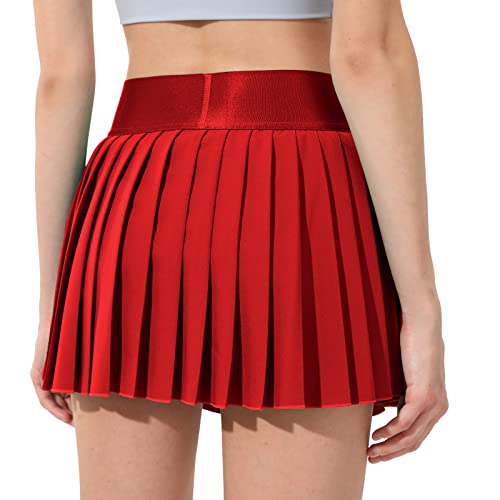Husnainna Pleated Tennis Skirt For Women Built-In Shorts High Waisted Athletic Skirts Skorts With Pockets Flowy Casual 063Zeq-Red/Axs #TOP5
