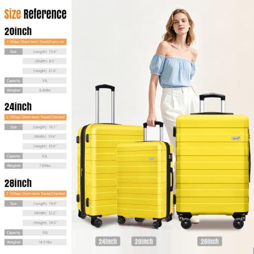 Image of KEYTANG Zebra Luggage Sets 3 Piece, 20 inch Carry On Luggage with Spinner Wheels, Hardside Business Travel Suitcase Set with TSA Lock, Lightweight Suitcase,20 /24 /28 inch,Yellow