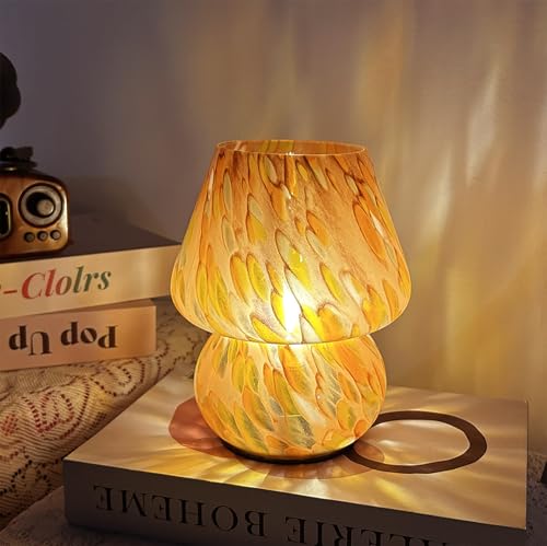 AFORTLO Battery Powered Mushroom Table Lamp with Timmer,Cordless Small Atmosphere