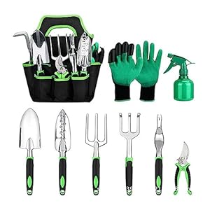 Tuingereedschapsset, 9-delige roestbestendige tuingereedschapsset met opbergtas, tuinset, handgereedschap, cadeauset, hoogwaardig tuingereedschap, ideaal tuincadeau voor vrouwen en mannen