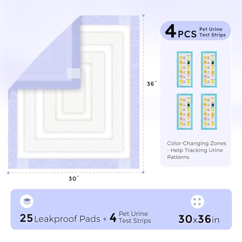 ZOMISIA 3D-Barrier Puppy Pee Pads for Dogs, 18 Cups Absorb & Rise Puffy Gel-Wall Leak-Proof, 30"x36" 25 Counts + 4 Pet Urine Test Strips, Super Absorbent Disposable Potty Training Pads — view 5