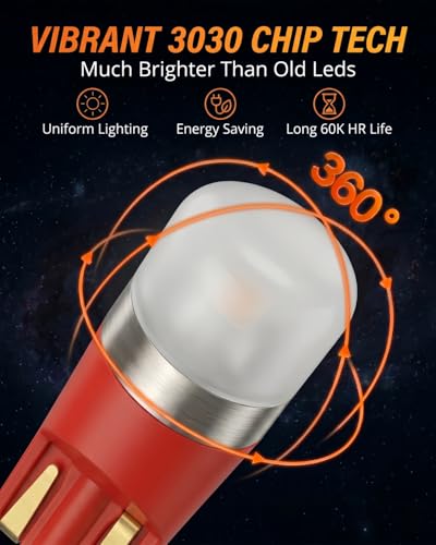 Image of WLJH Red T10 194 LED Bulb with PC194 Twist-Lock Sockets for Gauge Cluster | 3030 SMD, Dimmable, 12V, PC195 PC161 PC168, Instrument Cluster Panel Light, Dash Lights, Nighttime Readability, 6-Pack