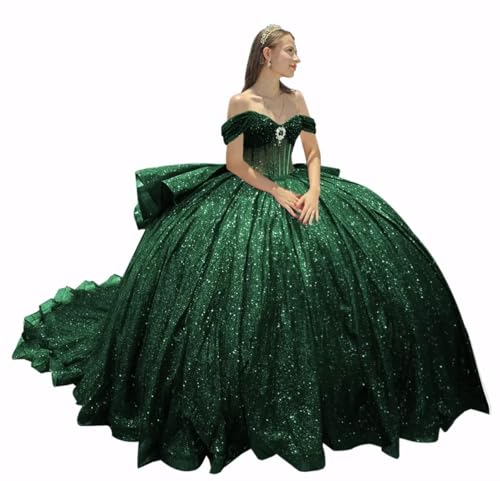 Puffy Tulle Long Quinceanera Dresses Ball Gown Off Shoulder Sweet 16 Dresses with Train Sweetheart Evening Gown