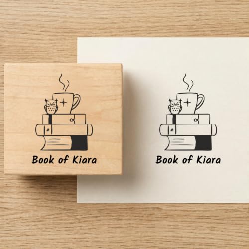 Image of Kunya Personalised Book Stamp with Your Name(3.5 cm Dia), customised for Stamping Books for Readers, Great Gift for booklovers, Kids, Teachers (Coffee Reader)