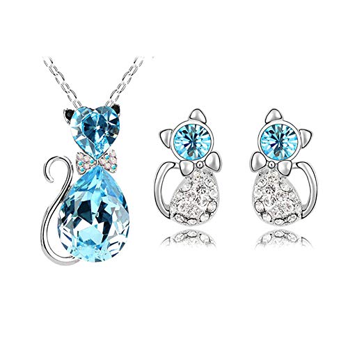 LAMEIDA Ensemble de collier de chat Lovely Collier boucles d'oreilles Ensemble de bijoux en cristal artificiel pour les filles Women Ladies 1set