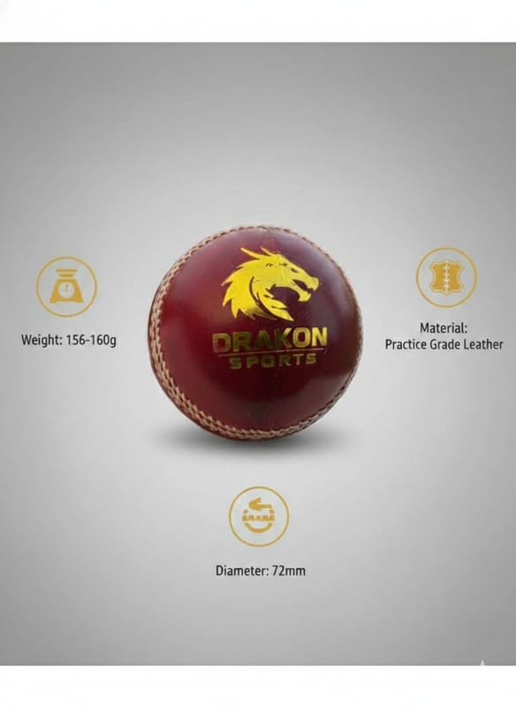 Image of Durable Leather Cricket Balls | Practice Match Use, Swing & Seam Optimized Red Ball - Pack of 6