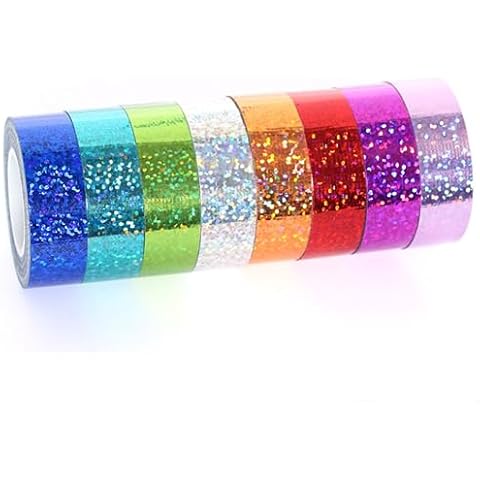 SICCOMA Glitter Prism Tape Strong Adhesive Holographic Sparkle Washi Tape Reflective Glitter Sparkle Tape Sparkle Decorative Tape Sparkle Masking Tape Glitter Crafting Tape (8 Rolls, 0.6in x16.5ft) Cover