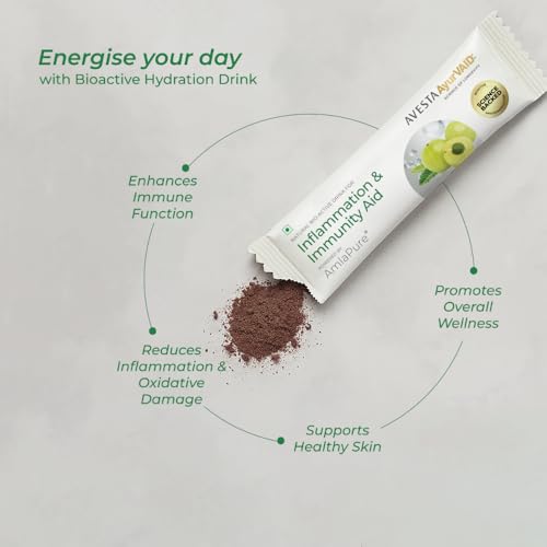 Image of AvestaAyurVAID Inflammation & Immunity Aid Powered by AmlaPure | Boosts Immunity, Fights Inflammation & Supports Gut Health | Natural Bioactive Hydration Drink (Pack of 7) | No Added Sugar, No Preservatives, No Added Colours