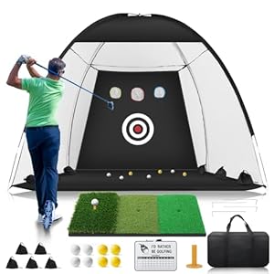Golf Net, 10 x 7ft Golf Practice Net with Tri-Turf Golf Mat, All in 1 Golf Hitting Net with Scoreboard & Target, Golf Chipping/Swing Training Nets for Backyard Driving, Ideal Golf Training Equipment