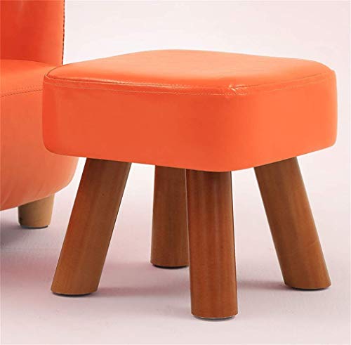 Pouf repose-pieds en bois orange pour changer de chaussures - 2