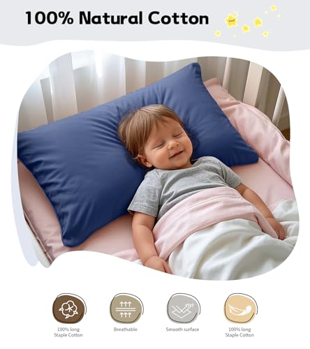 Image of Deep Dream Toddler Pillowcases for 13x18 Pillow 2 Pack, 100% Cotton Travel Pillow Case Cover, 600 Thread Count Cotton Pillow Covers, Soft & Breathable Small Pillow Cases Envelope Closure, Navy Blue