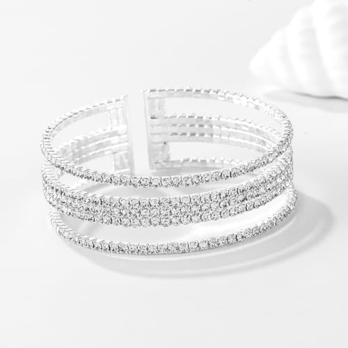 Multi-layer Sparkling Rhinestone Cuff Bracelet For Women Crystal Bangle Strand Wrap Bracelet for Party Prom Wedding3