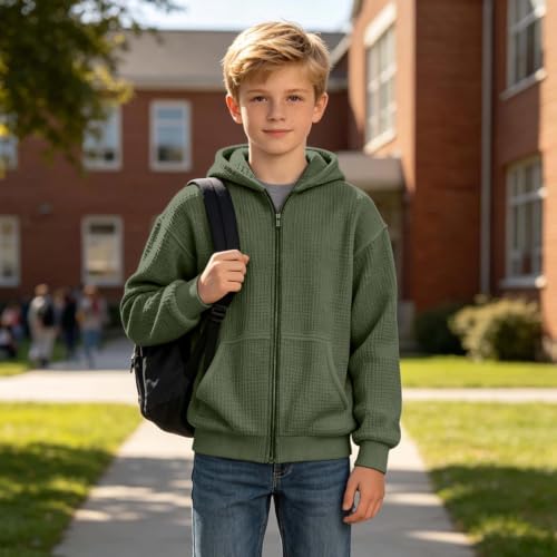Boys Zip Up Hoodie Waffle Knit Kids Sweatshirt Jacket with Hood Size 10-12 - image 6