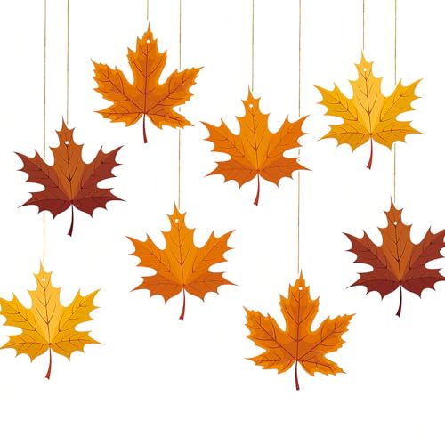 HIFANMM Fall Thanksgiving Hanging Swirls Decoration Big Maple Leaf Hanging Foil Swirls Ceiling Decor for Thanksgiving Party Supplies Autumn Harvest Ceiling Hanging 8Pcs