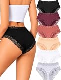 ALL OF SHE Womens Cotton Underwear Cheeky Bikini Panties Sexy Lace Briefs Soft Stretch Lingerie for Ladies Underwear Pack 6
