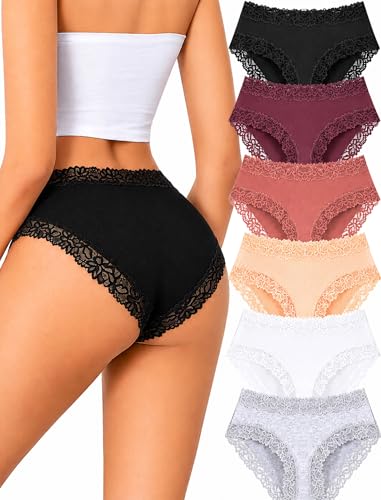 Image of ALL OF SHE Womens Cotton Underwear Cheeky Lace Bikini Panties Sexy Briefs Soft Breathable Lingerie for Ladies Underwear Pack