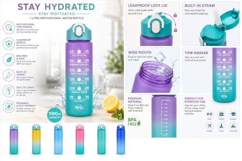 Image of Motivational Water Bottle with Time Markers, 1 Litre