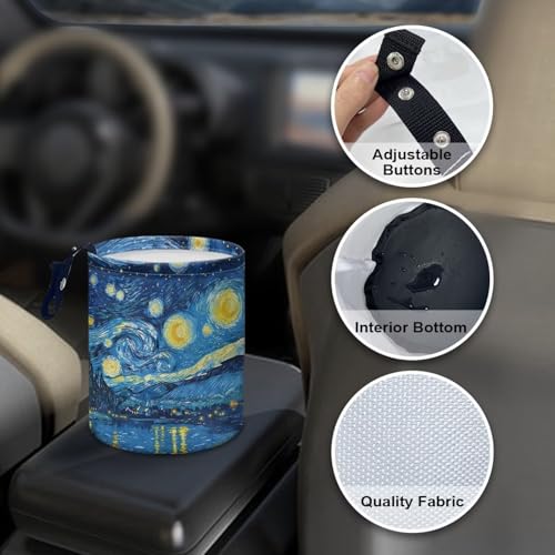 Image of Starry Night Print Portable Car Garbage Bin Collapsible Hanging Portable Dustbin Bin Waste Basket Car Accessories Interior for Car SUV Trucks Universal