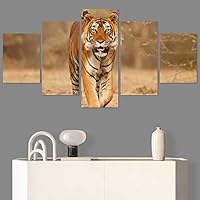 SIGNWIN 5 Panel Canvas Wall Art Modern Art Animals Dramatic Farmhouse/Country Lion Multicolor Photography Tiger for Home Decorations Ready to Hang - 60