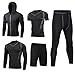 Dooxii Hombre 5 Piezas Secado Rápido Conjunto Compresión Ropa Sudaderas con Capucha y Pantalones Cortos y Leggings y Manga Corta y Manga Larga Tops Apretada para Running Fitness Entrenamiento L