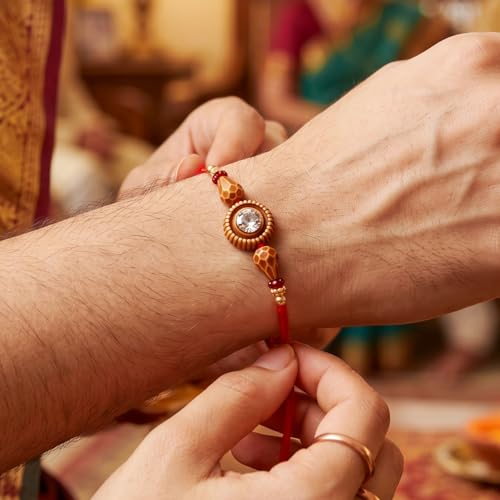 Image of Lucky Jewellery Designer Rakhi for Brother with Crystal Centerpiece | Complete Rakhi Set with Roli, Chawal (19-S8R1-PIO798)