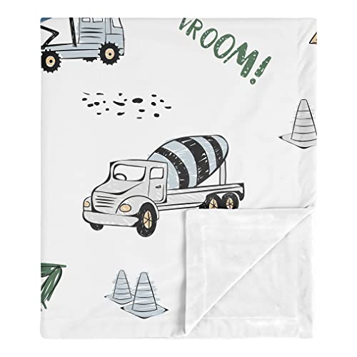 Image of Sweet Jojo Designs Construction Truck Boy Blanket Receiving Security Swaddle for Newborn or Toddler Nursery Car Seat Stroller Soft Minky - Grey Yellow Black Blue and Green Transportation