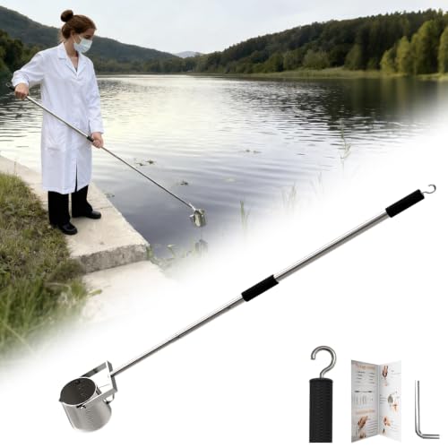 Telescopic Water Sampler Dipper 5ft / 10ft Long - Stainless Steel Sampling Ladle with 500ml Pendulum Beaker, 2 Handle and Hook - Liquid Sample Cup Testing Scoop for Industrial, Lab and Field