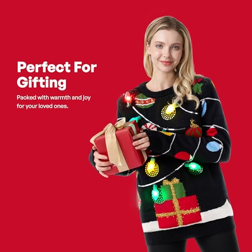 JOYIN Matching Light-Up Fairy Lights and Presents Sweater for Couples - Image 6