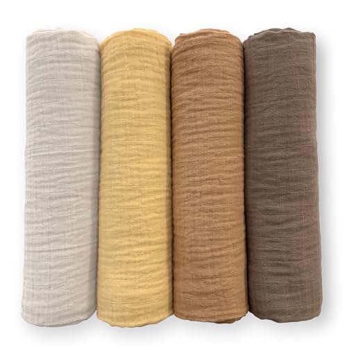 Image of SwaddleDesigns Cotton Muslin Swaddle Blankets for Baby Boy & Baby Girl, Set of 4, Neutral Receiving Blankets for Newborn, Baby Registry & Gift, 46x46 inches, Warm Glow