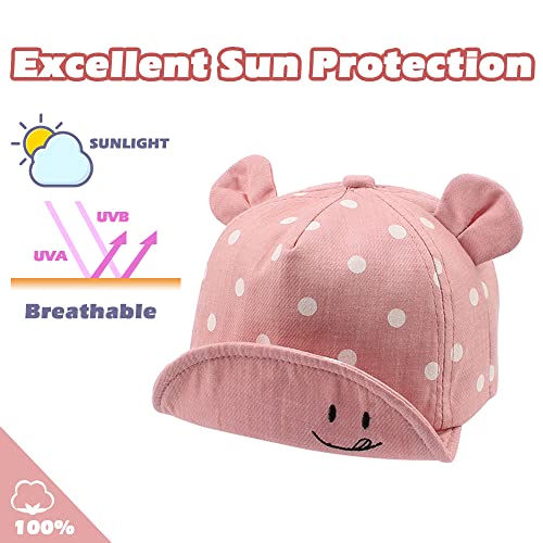 Jangannsa Polka Baby Baseball Caps Infant Toddler Sun Cap Boys Girls Summer Hat With Bear Ears 6-24Months (Polka Pink) #TOP2