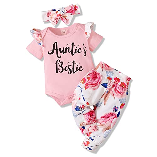 Buy Auntie's Bestie Newborn Baby Girl Clothes Set Ruffle Short Sleeve