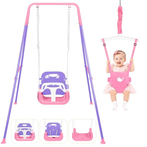 Image of 4-in-1 Toddler Swing Set & Baby Jumper and Bouncer for Toddlers | Foldable Baby Swing Stand for Outdoor /Indoor Play, Easy to Assemble and Store for Ages 6 Months to 10 Years Old