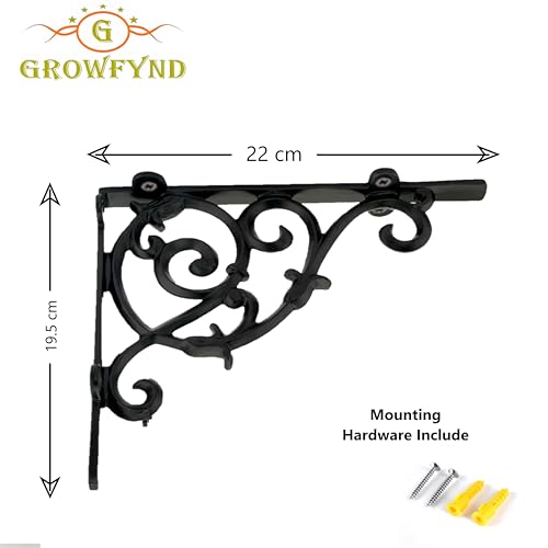 Image of Metal Handcrafted Shelf Bracket for Floating Shelves L Angle Decorative L Shaped Corner Brace Joint Heavy Duty Wall Mounted Shelf Supporter Corner Brace Holder | (Pack of 2, Black)