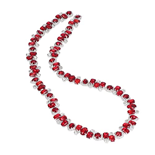 1 Yards Rhinestone Trim Permanent Jewelry Chain Colour Not Fade Wearable Thick Eyecatching for Sewing Crafts,DIY Decoration (Deep Red)