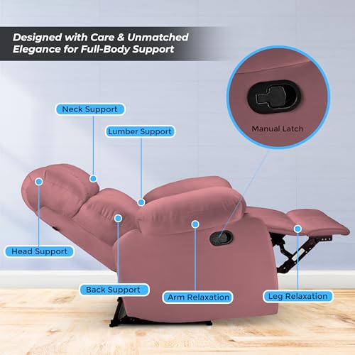 Image of Little NAP Helios Soft Suede Fabric Manual Recliner | Premium Recliner Sofa 1 Seater for Living Room | Luxuriously Padded Body and Comfort | Recliner Chair Office, Bedroom | Dusty Mauve