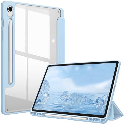 Fintie Hybrid Slim Case for Samsung Galaxy Tab S10 Lite/ S10 FE/ S9 FE 10.9 Inch/Tab S9 11 Inch with S Pen Holder, Shockproof Cover with Clear Transparent Back Shell, Auto Wake/Sleep, Blue