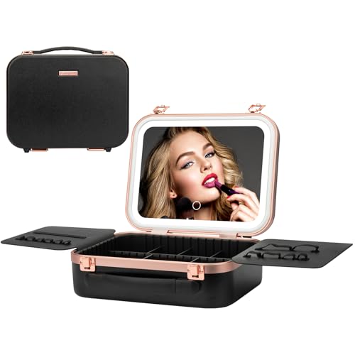 Extrei Gent 2231 Travel Makeup Train Case With Led Lights, 3 Brightness Adjustable Portable Makeup Organizer, Professional Adjustable Divider Storage Waterproof Makeup Train Case Accessories And Toolboxes cover