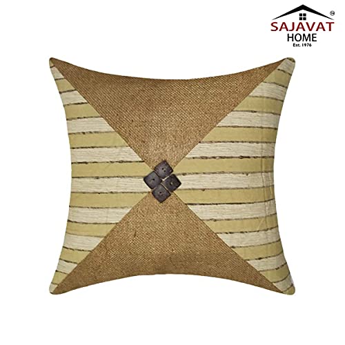 Image of SAJAVAT HOME CC78 Cotton Stripe Khadi Print Cushion Cover (Pack of 1) 18x18 INCHES /45x45 cm Blue & Off White (Brown & Beige, Cotton)