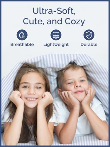 Image of Kids King Blue Stripes Bed Sheets - 4 Piece Kids Blue Stripes Sheet Set | Blue Stripes Themed Bedding, Ultra-Soft, Cute & Cozy, Breathable & Machine Washable, Bed Set for Boys, Girls & Teens, Comfy