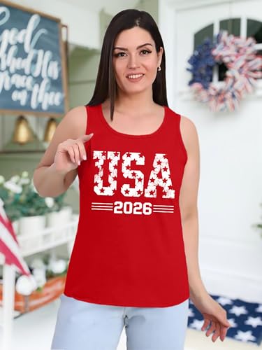 Image of Ithalt Plus Size 4th of July Tops for Women American Flag Tank Tops USA Patriotic Shirts Red White and Blue Sleeveless